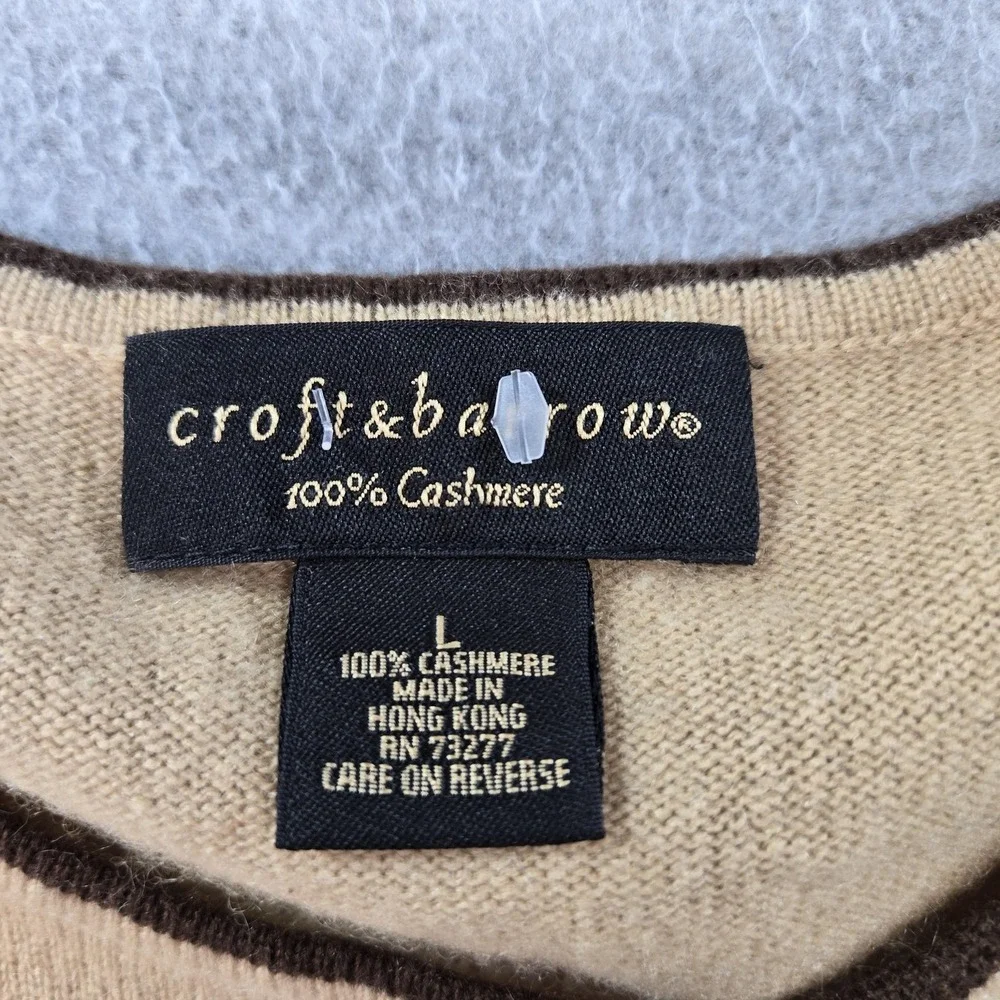 Croft&barrow Sweater Vest Womens L Beige 100% Cashmere Crew Neck‎ Lightweight